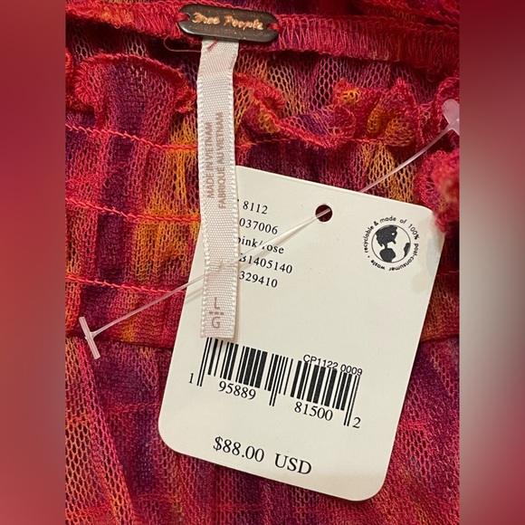 Free People “Hello There Top” NEW Smocked Mesh Crop Top Size Large - Picture 12 of 13